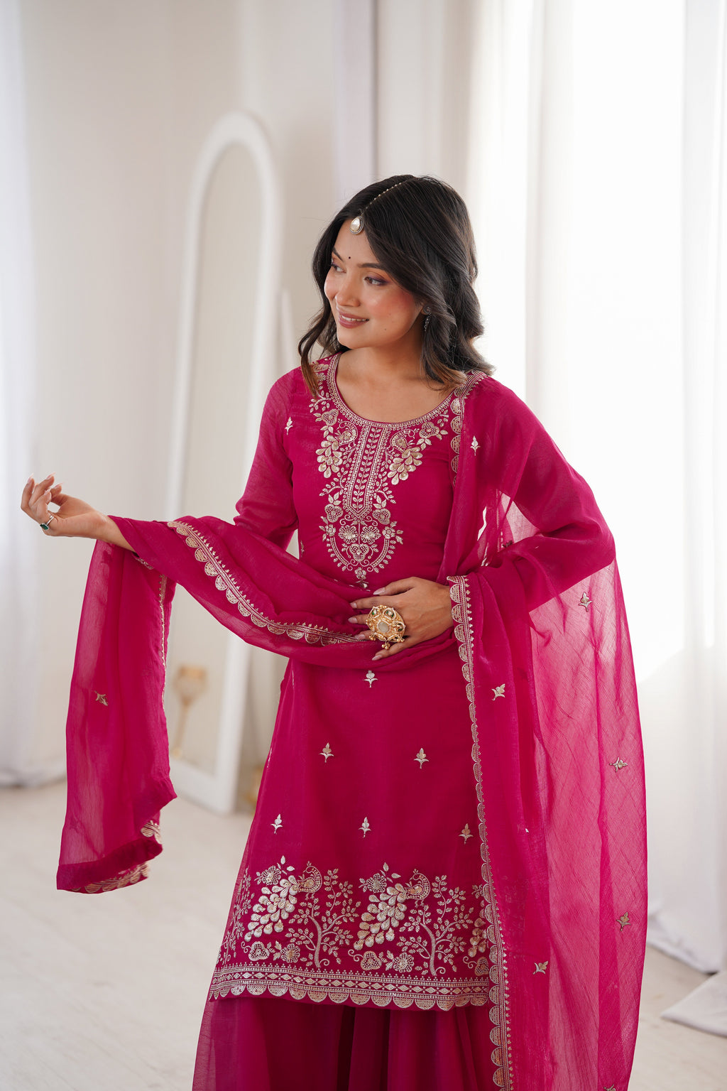 Pink Rangoli Silk Salwar Suit With Sequins Zari Embroidery Work with Heavy Dupatta