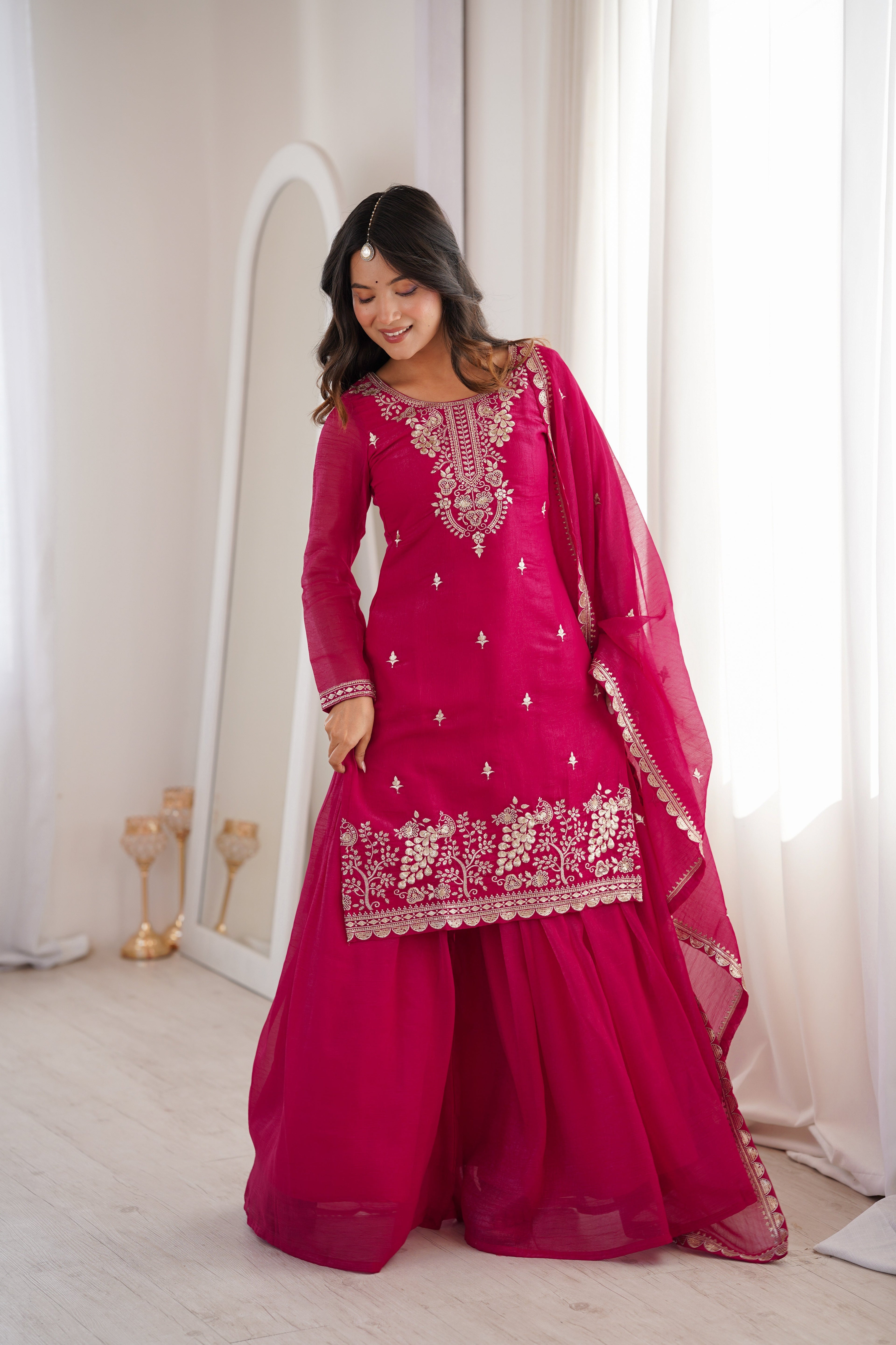 Pink Rangoli Silk Salwar Suit With Sequins Zari Embroidery Work with Heavy Dupatta