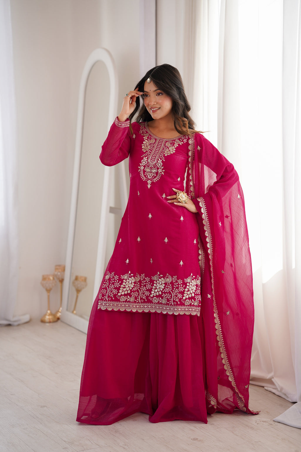 Pink Rangoli Silk Salwar Suit With Sequins Zari Embroidery Work with Heavy Dupatta