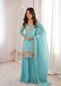 Sky Blue Sharara Set With Embroidery Work