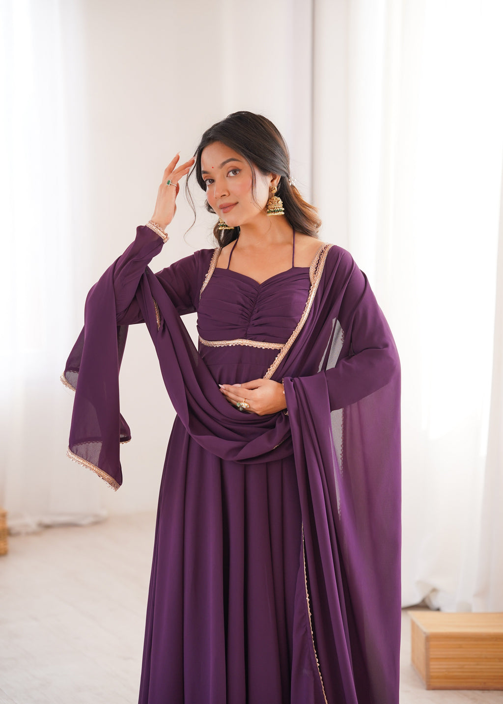 Wine Zari Embroidery Work Sharara Set