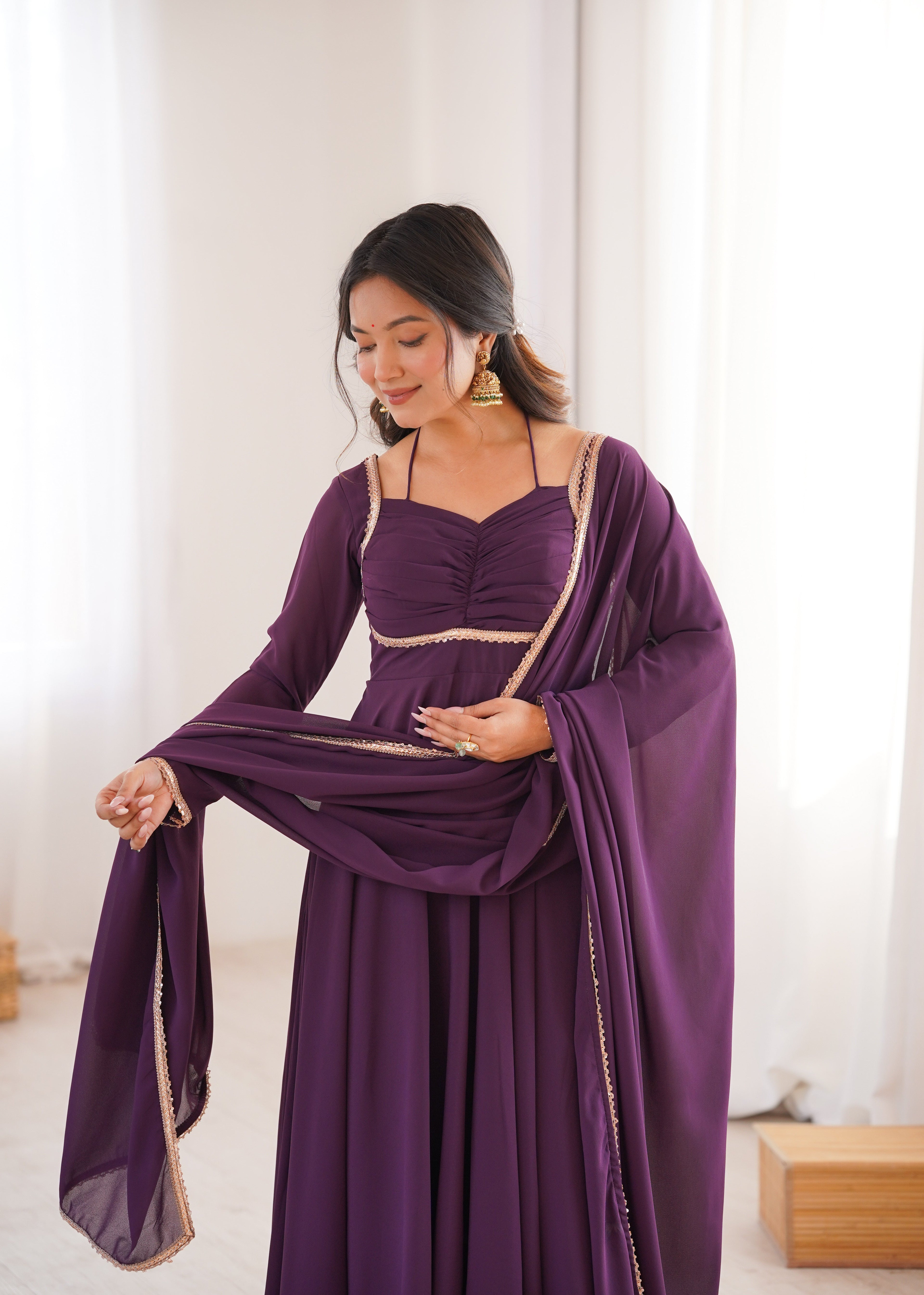 Wine Zari Embroidery Work Sharara Set
