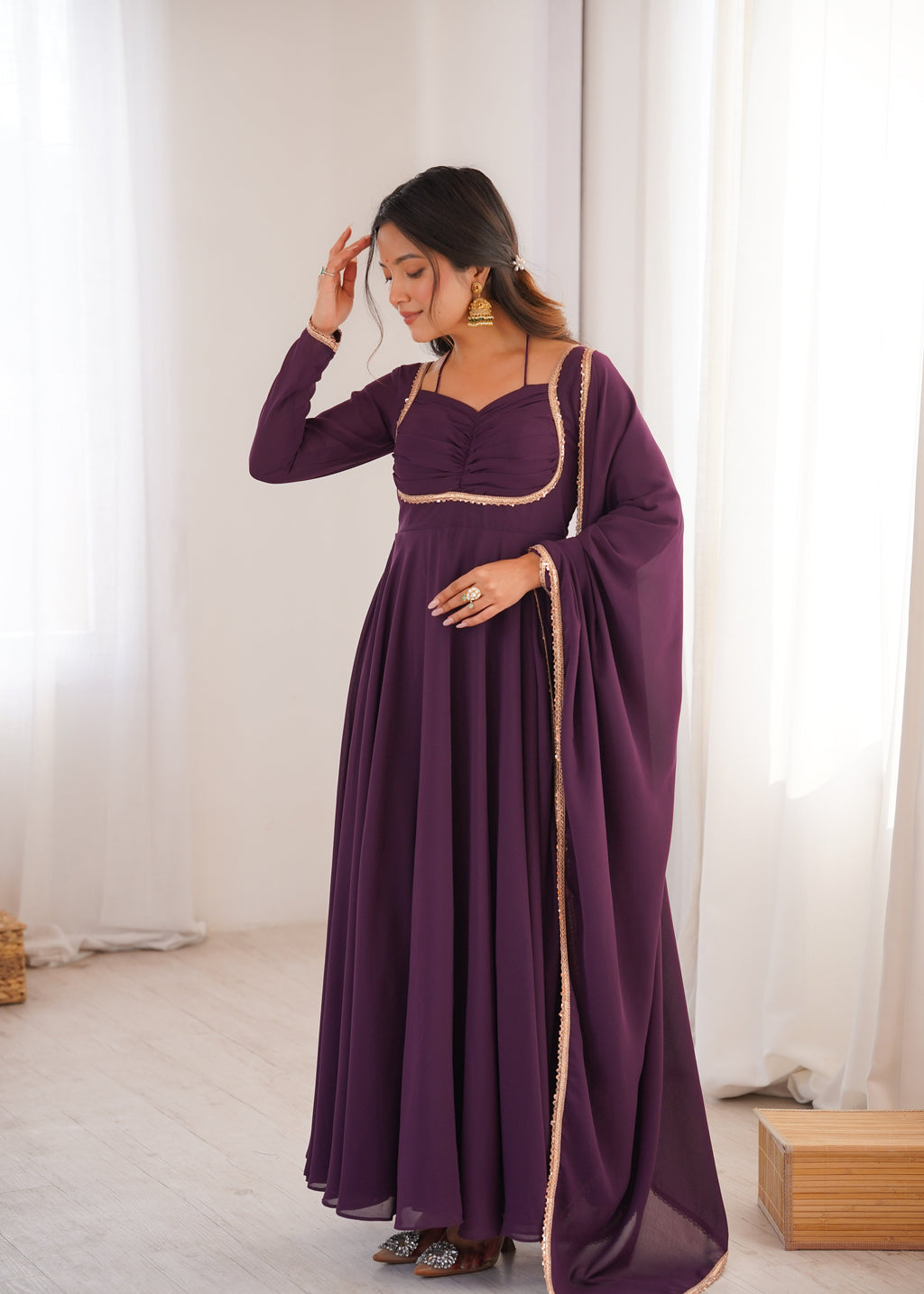 Wine Zari Embroidery Work Sharara Set