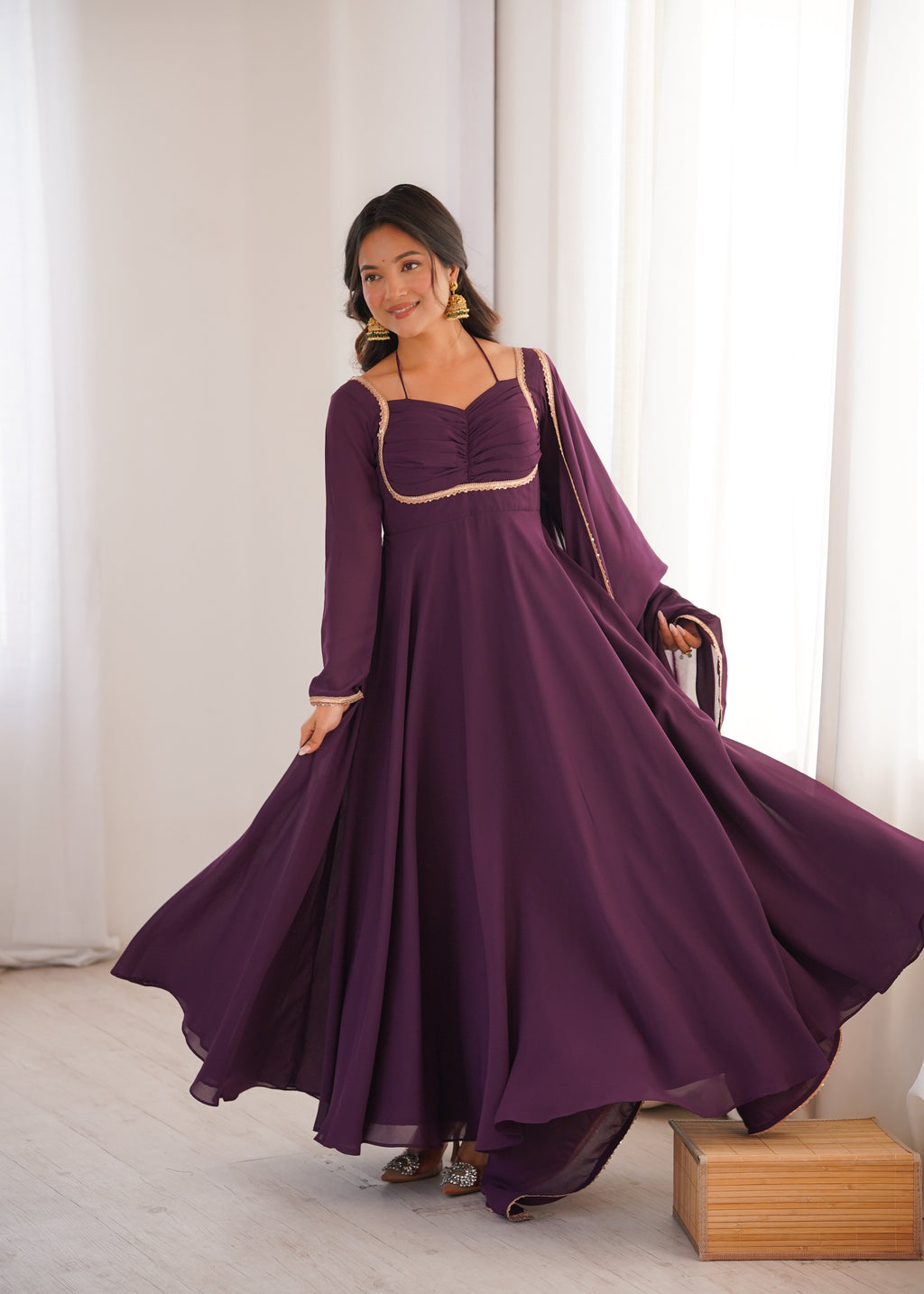 Wine Zari Embroidery Work Sharara Set