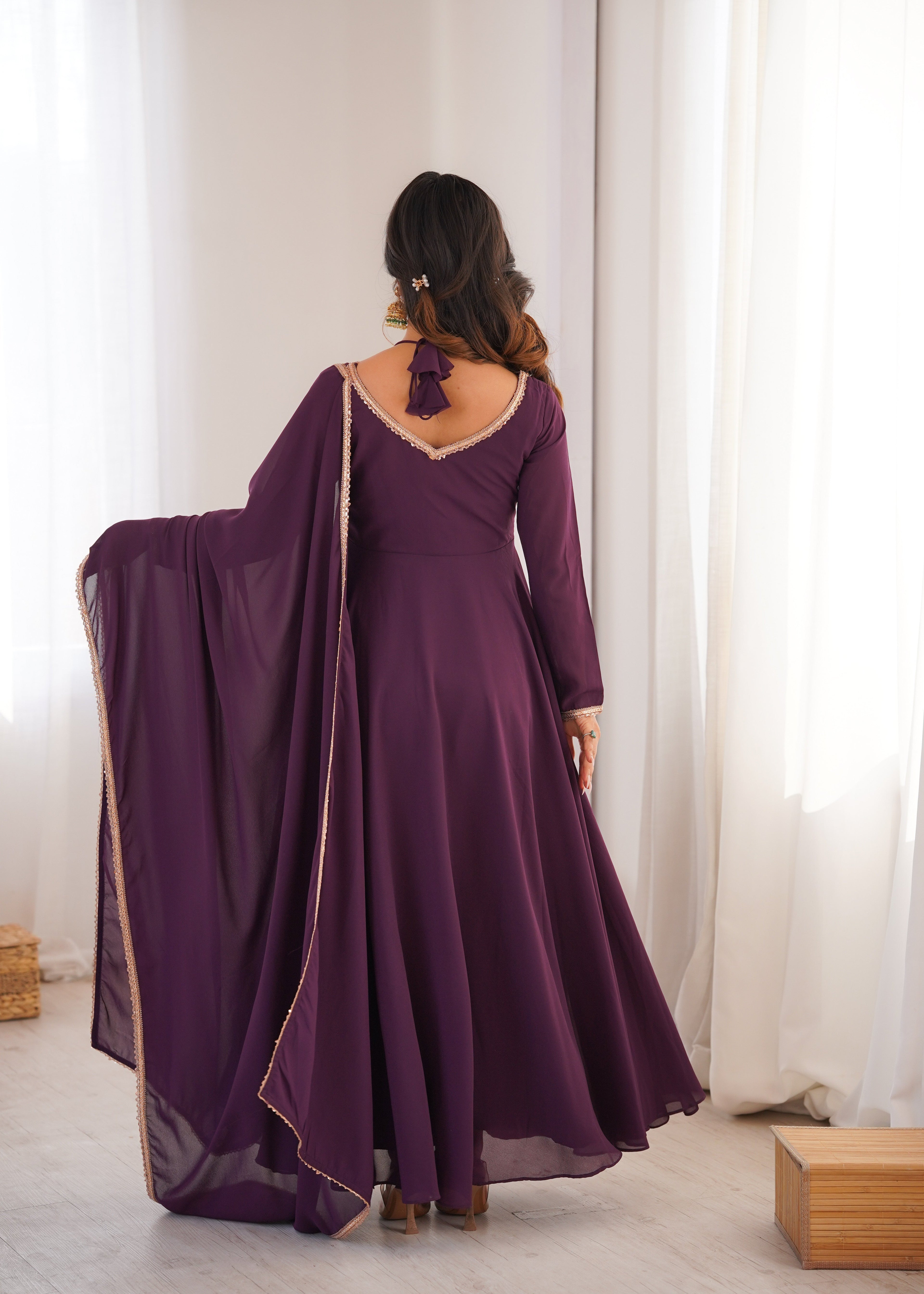 Wine Zari Embroidery Work Sharara Set