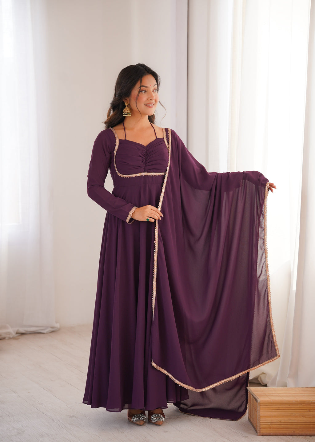 Wine Zari Embroidery Work Sharara Set