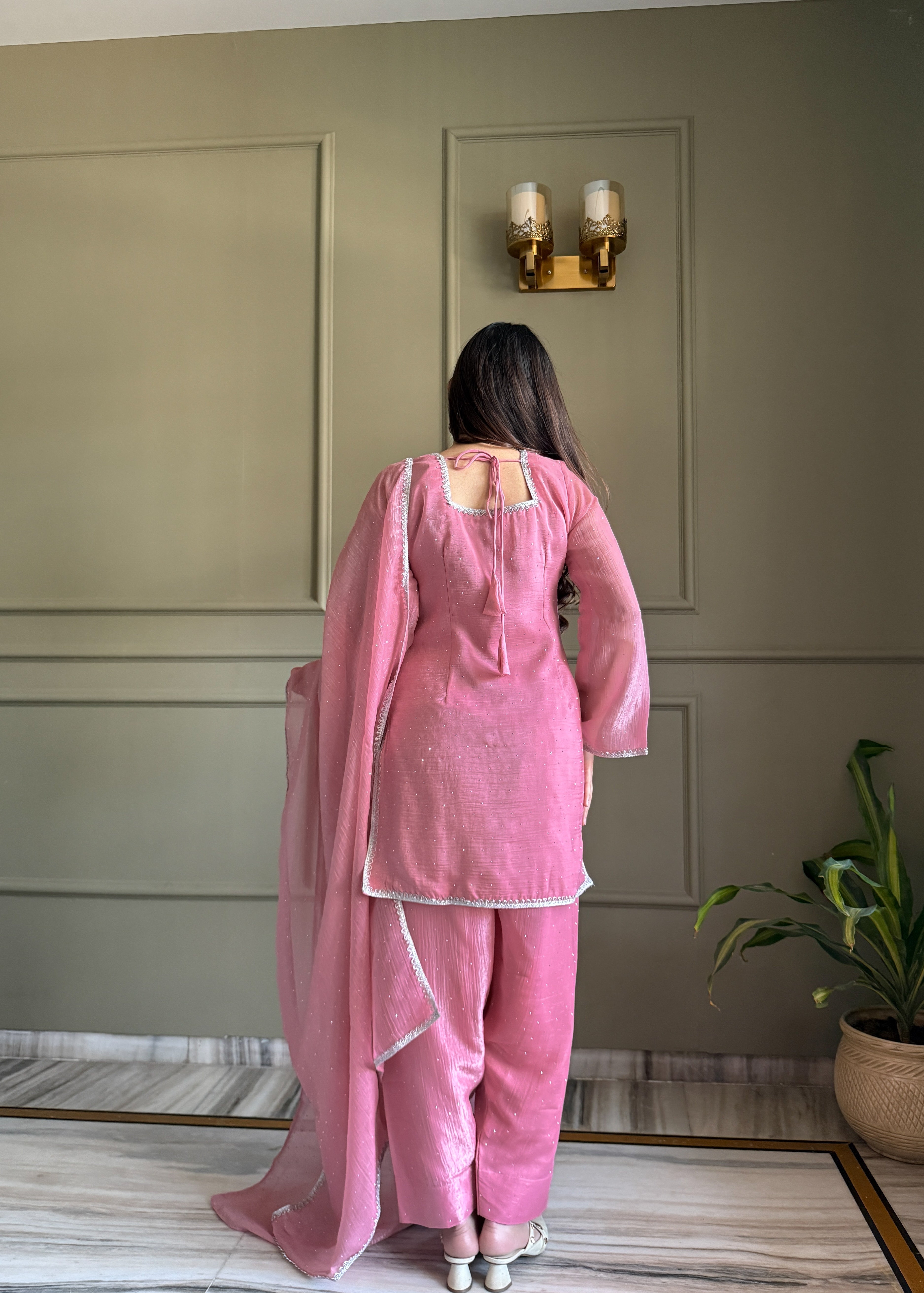 Pink Salwar Suit With Sequins Embroidery Work