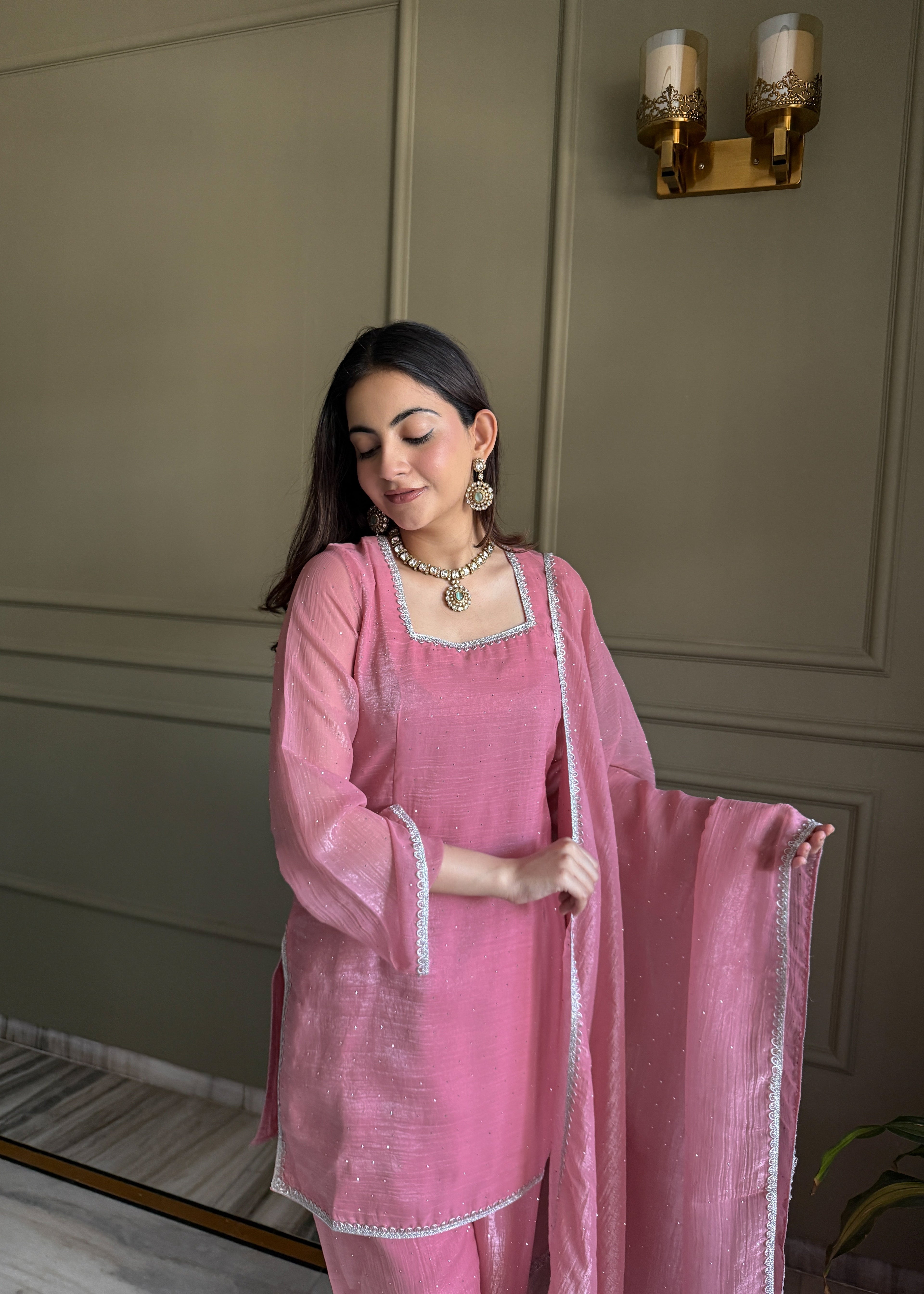 Pink Salwar Suit With Sequins Embroidery Work