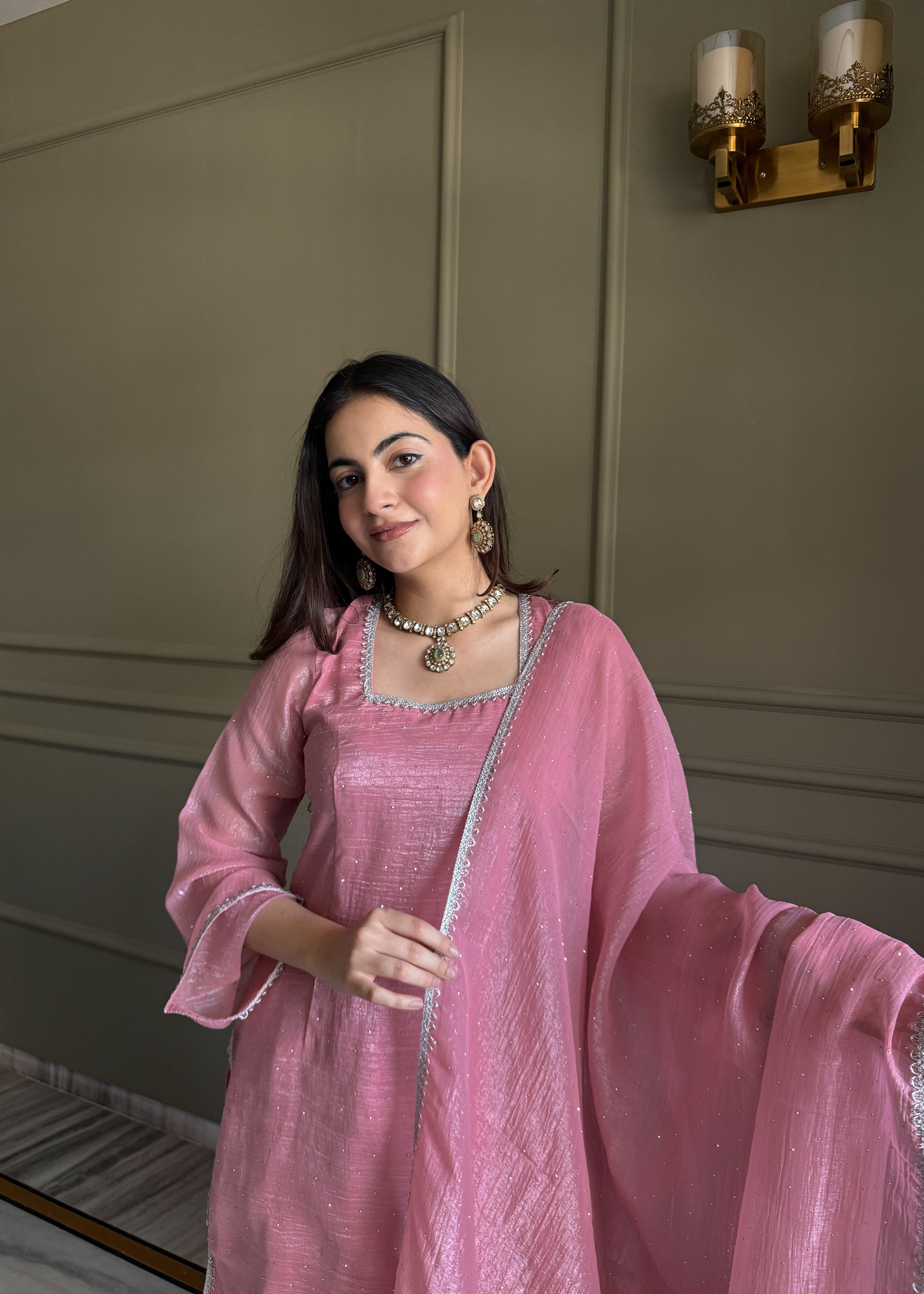 Pink Salwar Suit With Sequins Embroidery Work