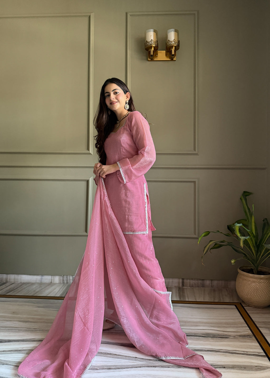 Pink Salwar Suit With Sequins Embroidery Work