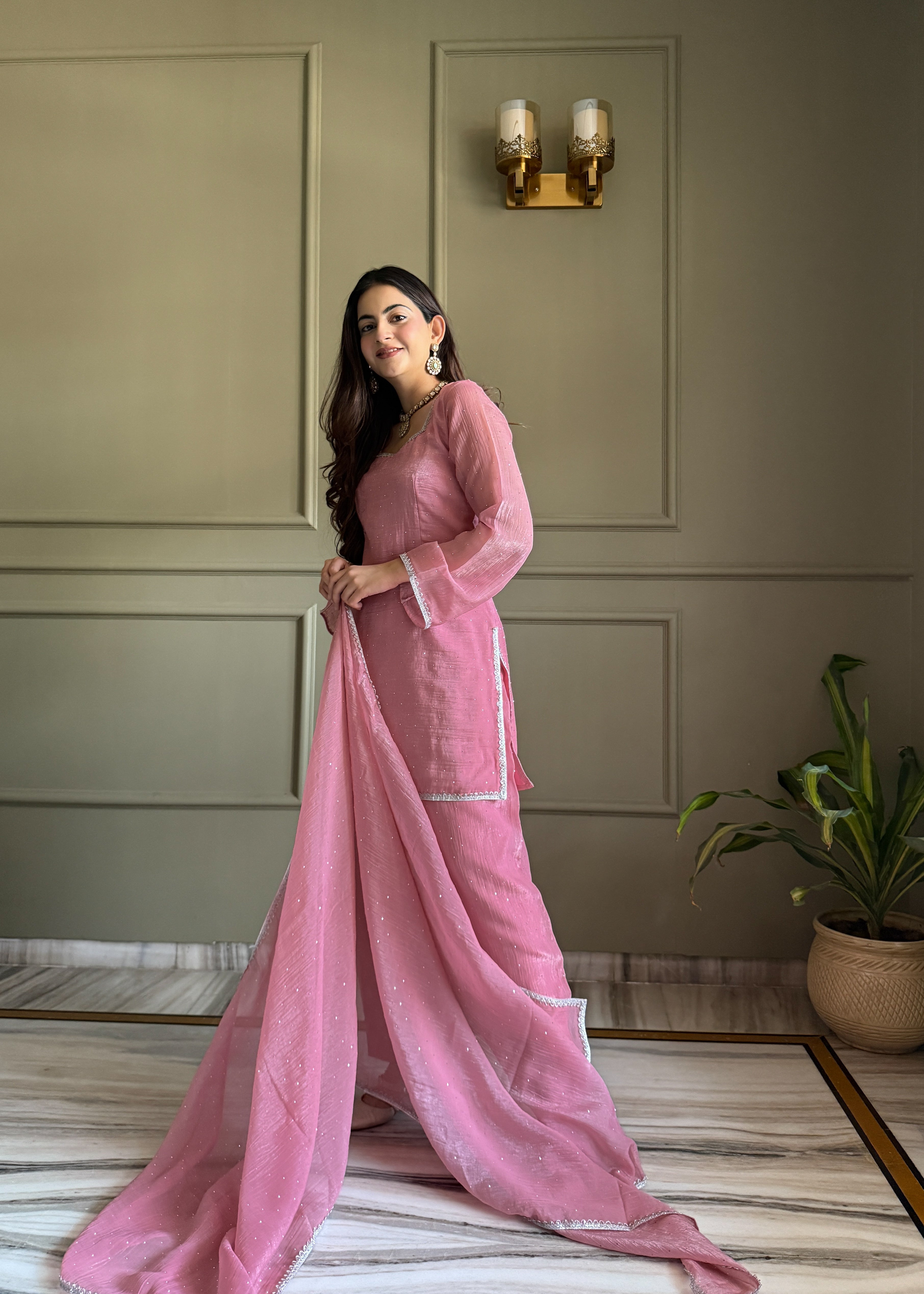 Pink Salwar Suit With Sequins Embroidery Work