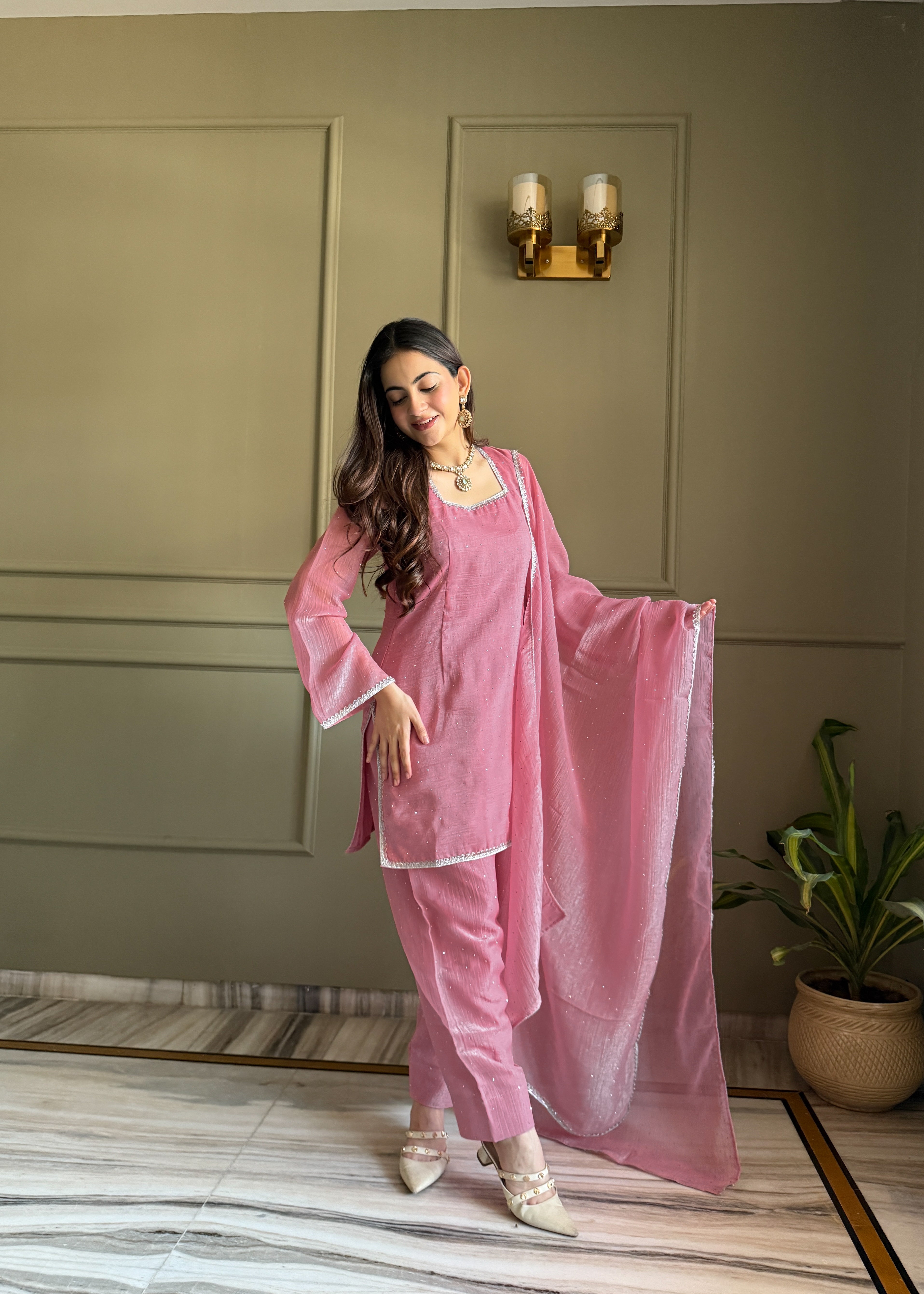 Pink Salwar Suit With Sequins Embroidery Work