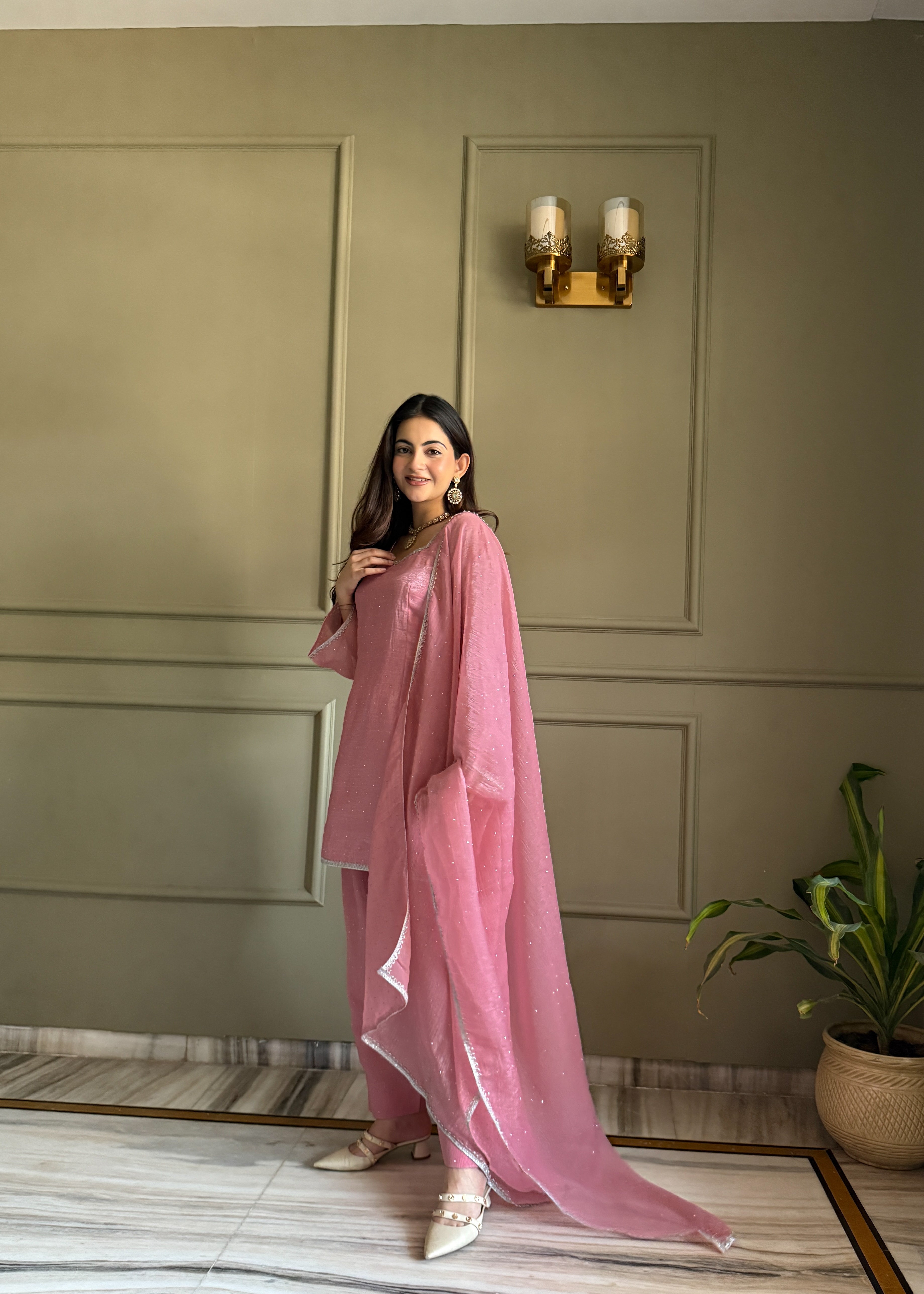 Pink Salwar Suit With Sequins Embroidery Work