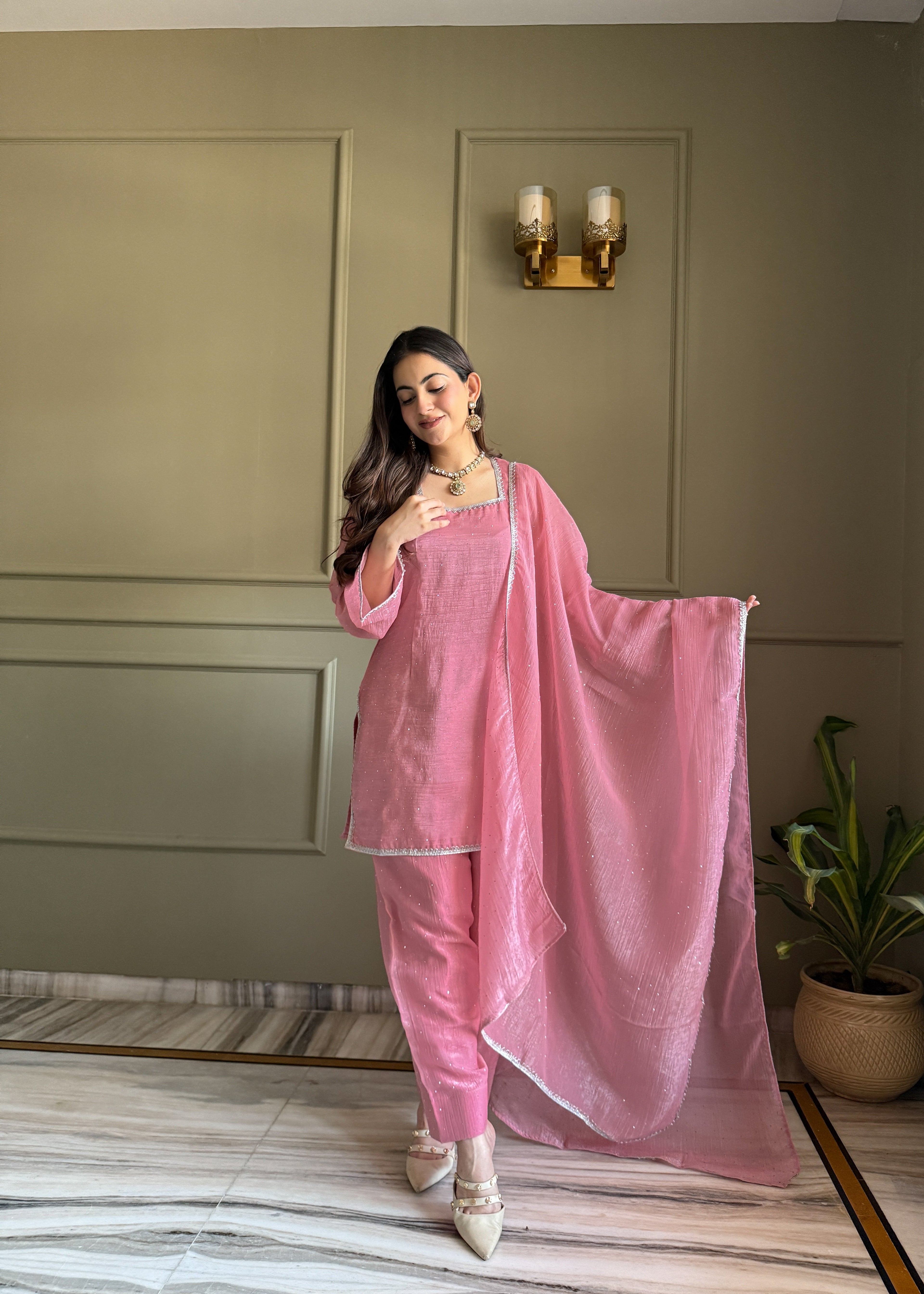Pink Salwar Suit With Sequins Embroidery Work