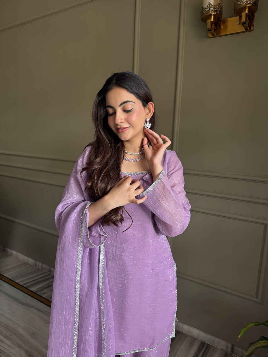 Lavender Salwar Suit With Sequins Embroidery Work