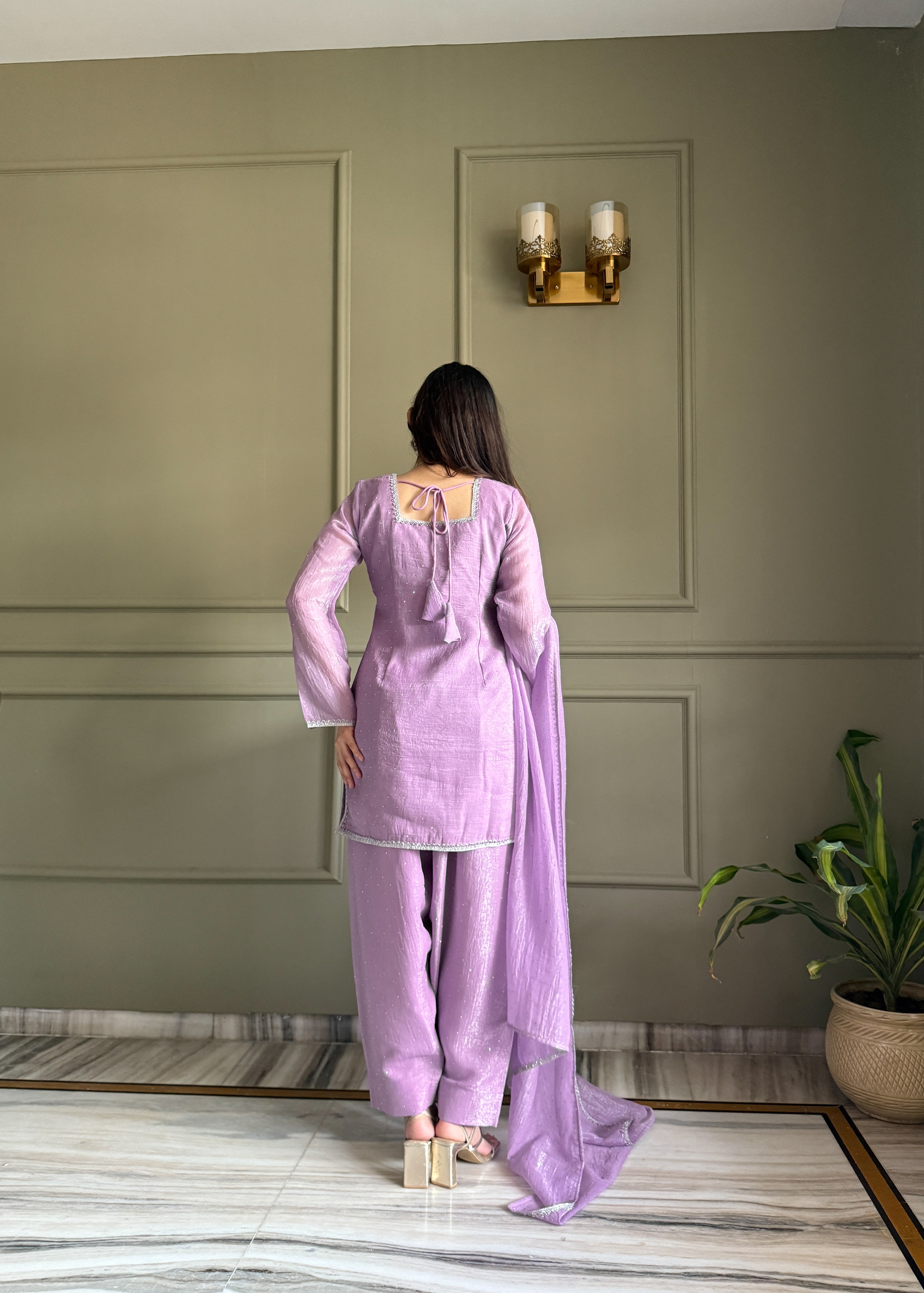 Lavender Salwar Suit With Sequins Embroidery Work
