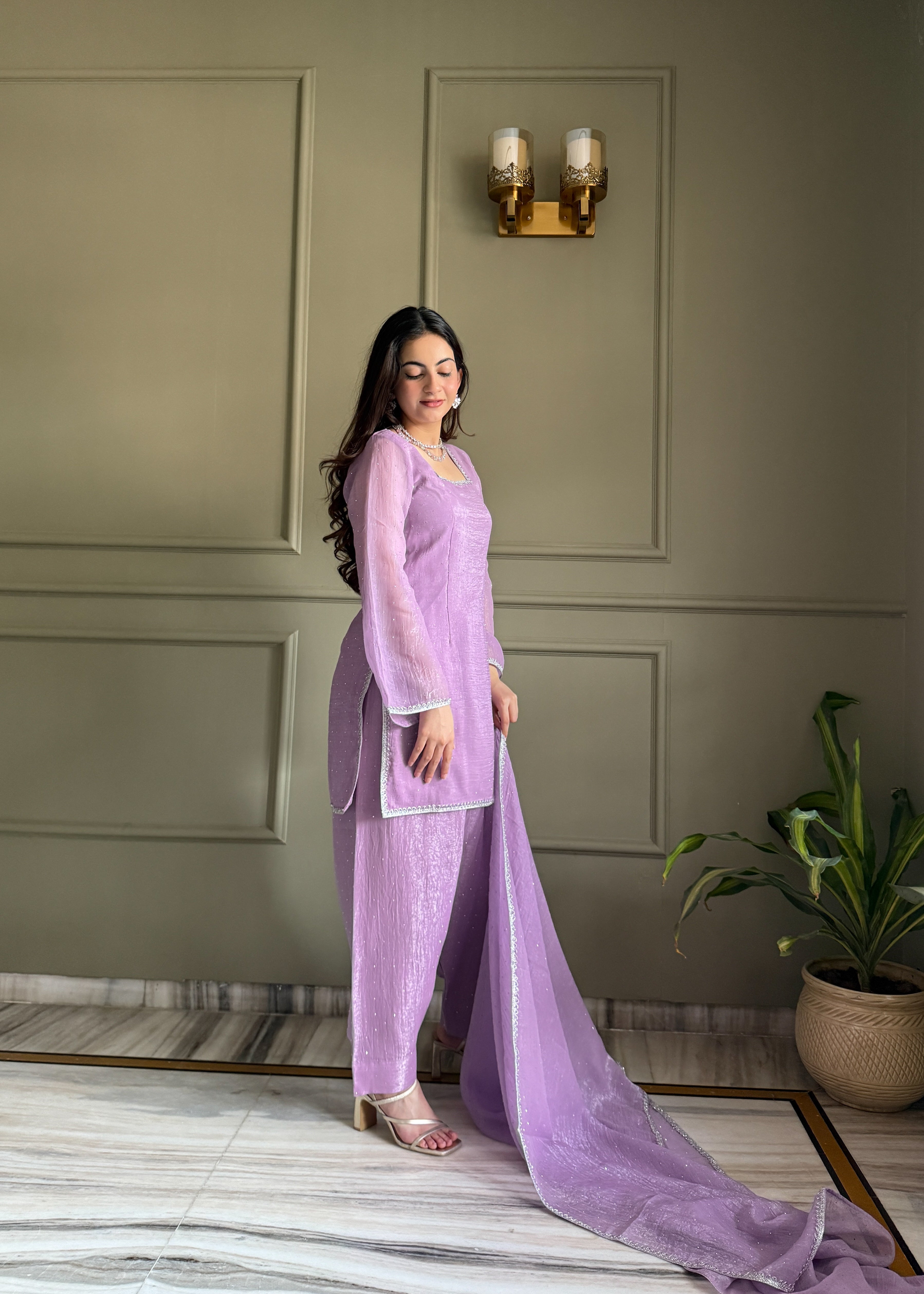 Lavender Salwar Suit With Sequins Embroidery Work