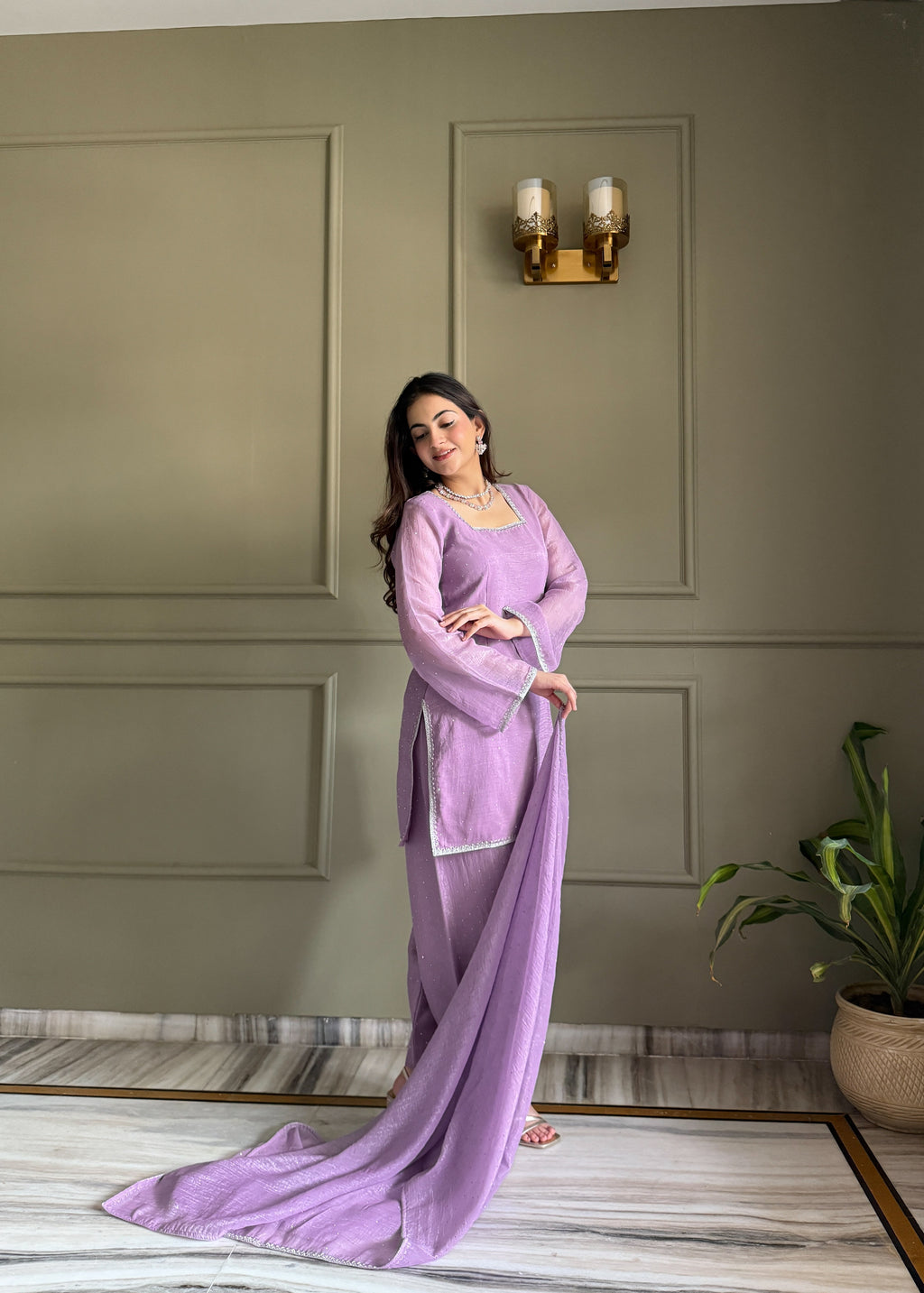 Lavender Salwar Suit With Sequins Embroidery Work