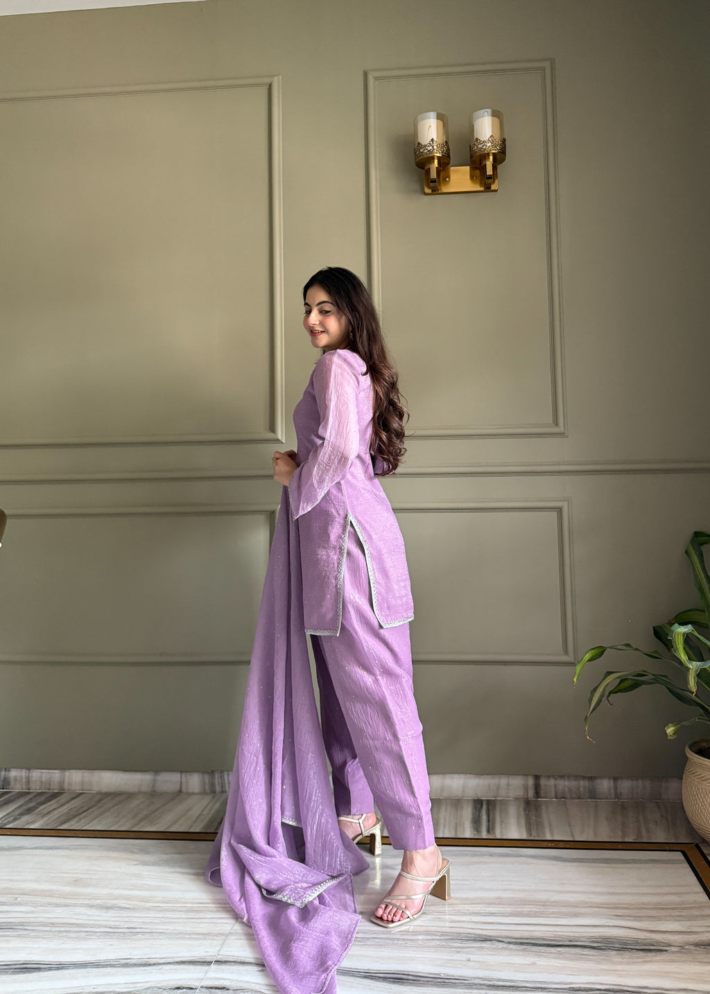 Lavender Salwar Suit With Sequins Embroidery Work