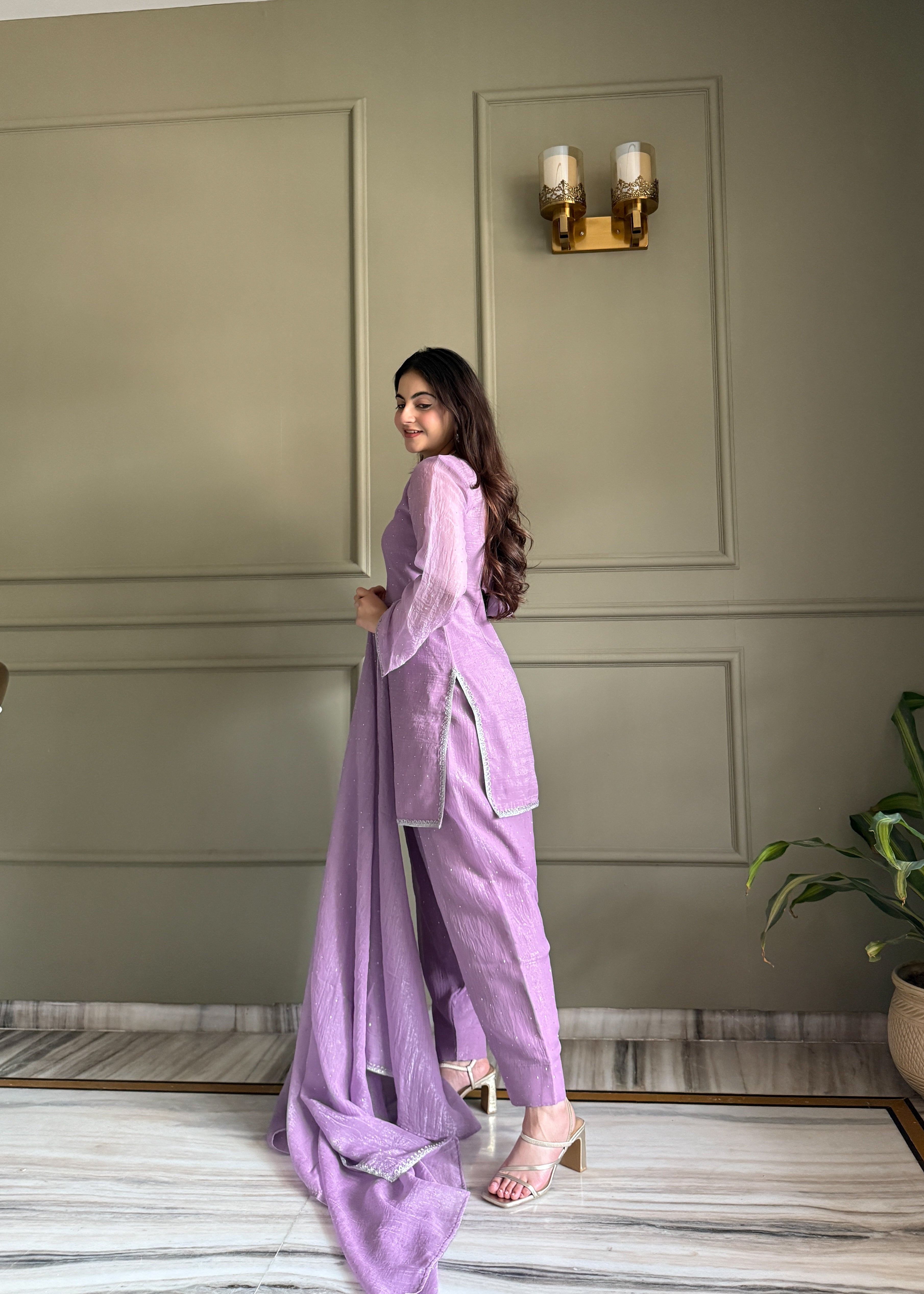 Lavender Salwar Suit With Sequins Embroidery Work