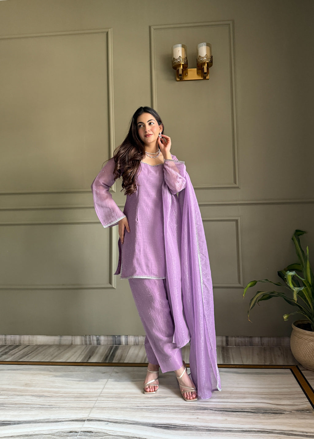 Lavender Salwar Suit With Sequins Embroidery Work