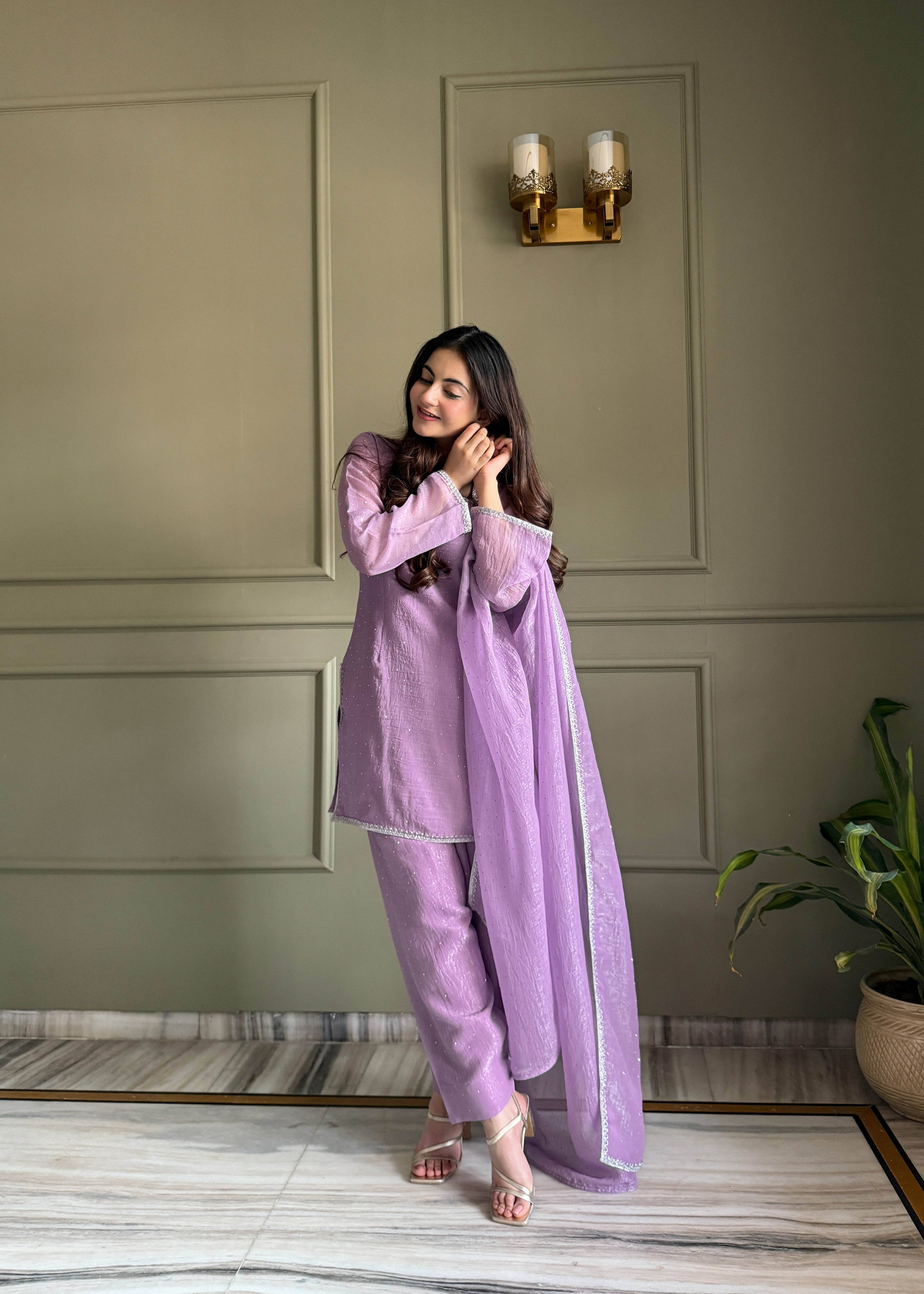 Lavender Salwar Suit With Sequins Embroidery Work