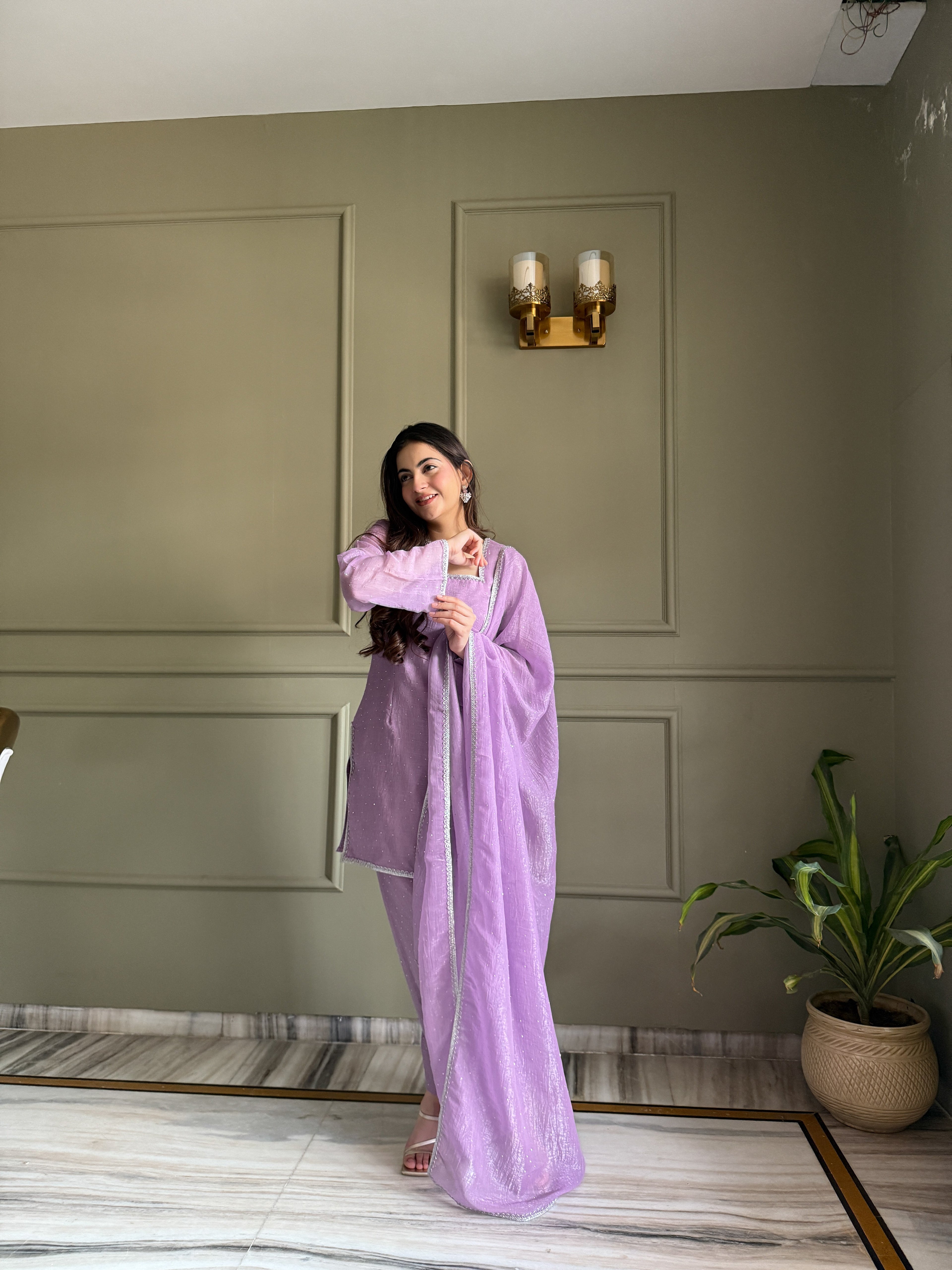Lavender Salwar Suit With Sequins Embroidery Work