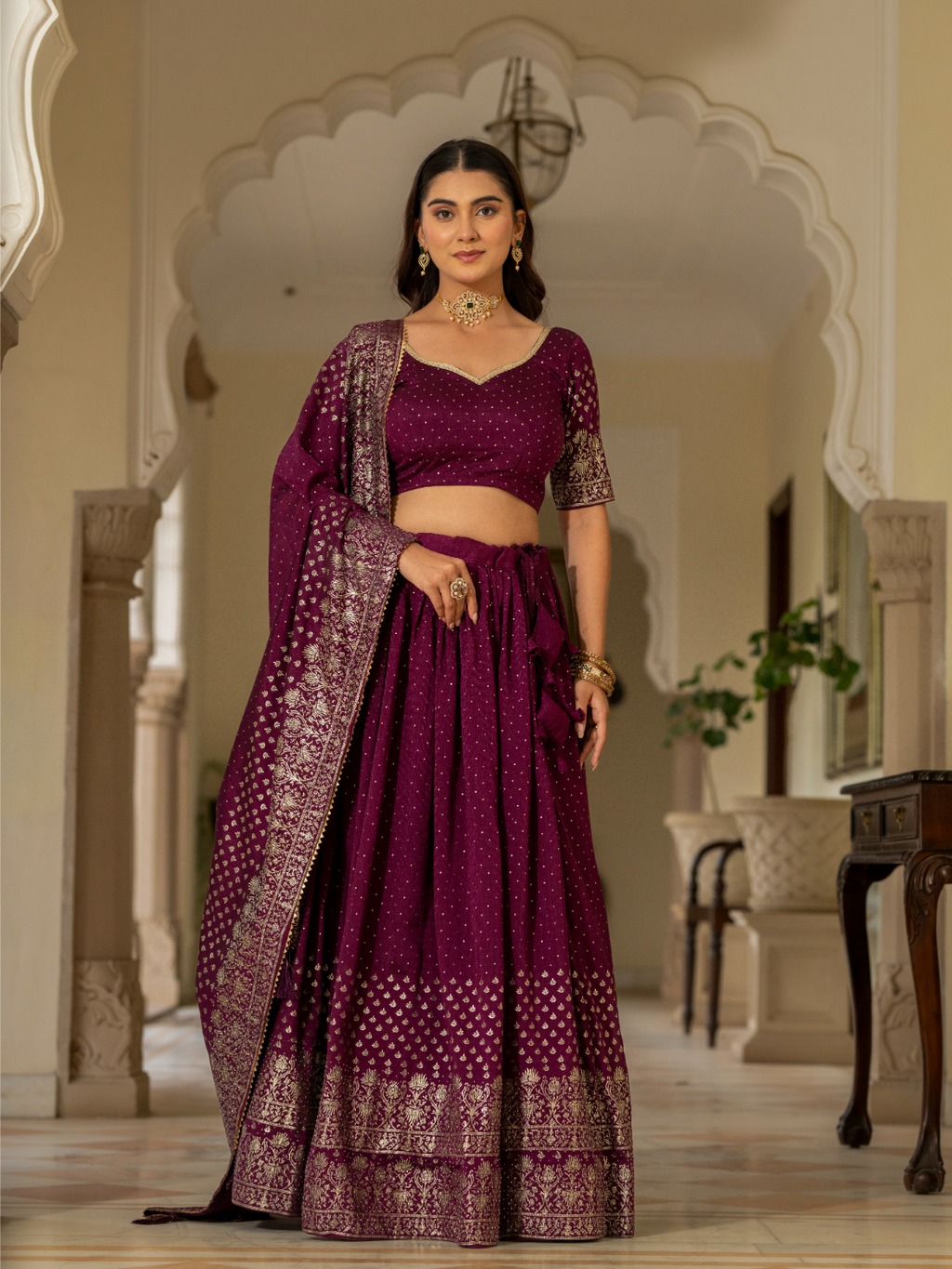 Wine Lehnga Choli set