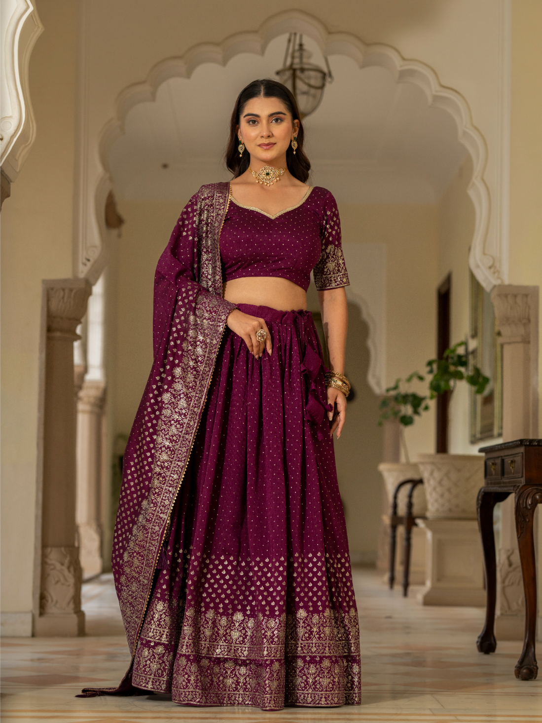 Wine Lehnga Choli set