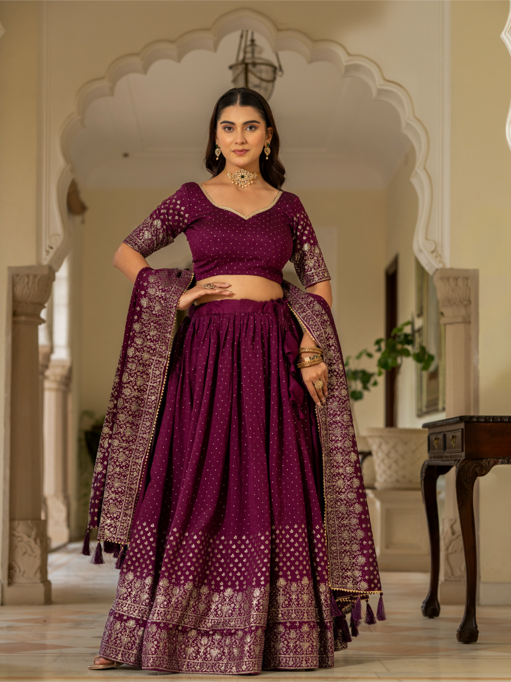 Wine Lehnga Choli set