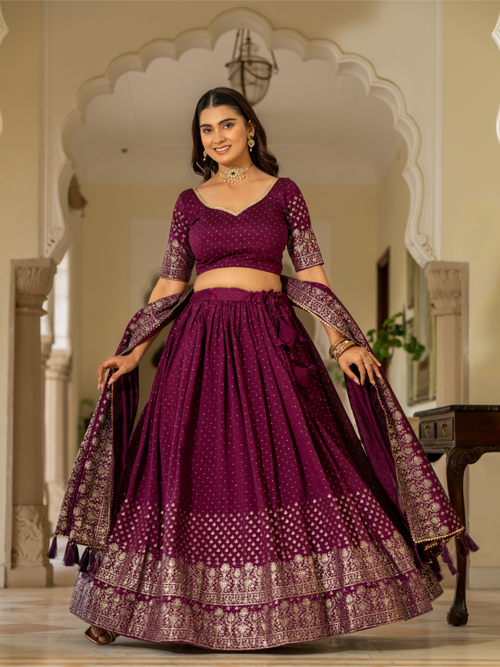 Wine Lehnga Choli set