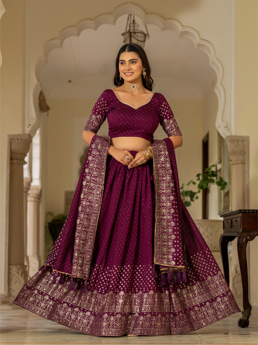 Wine Lehnga Choli set