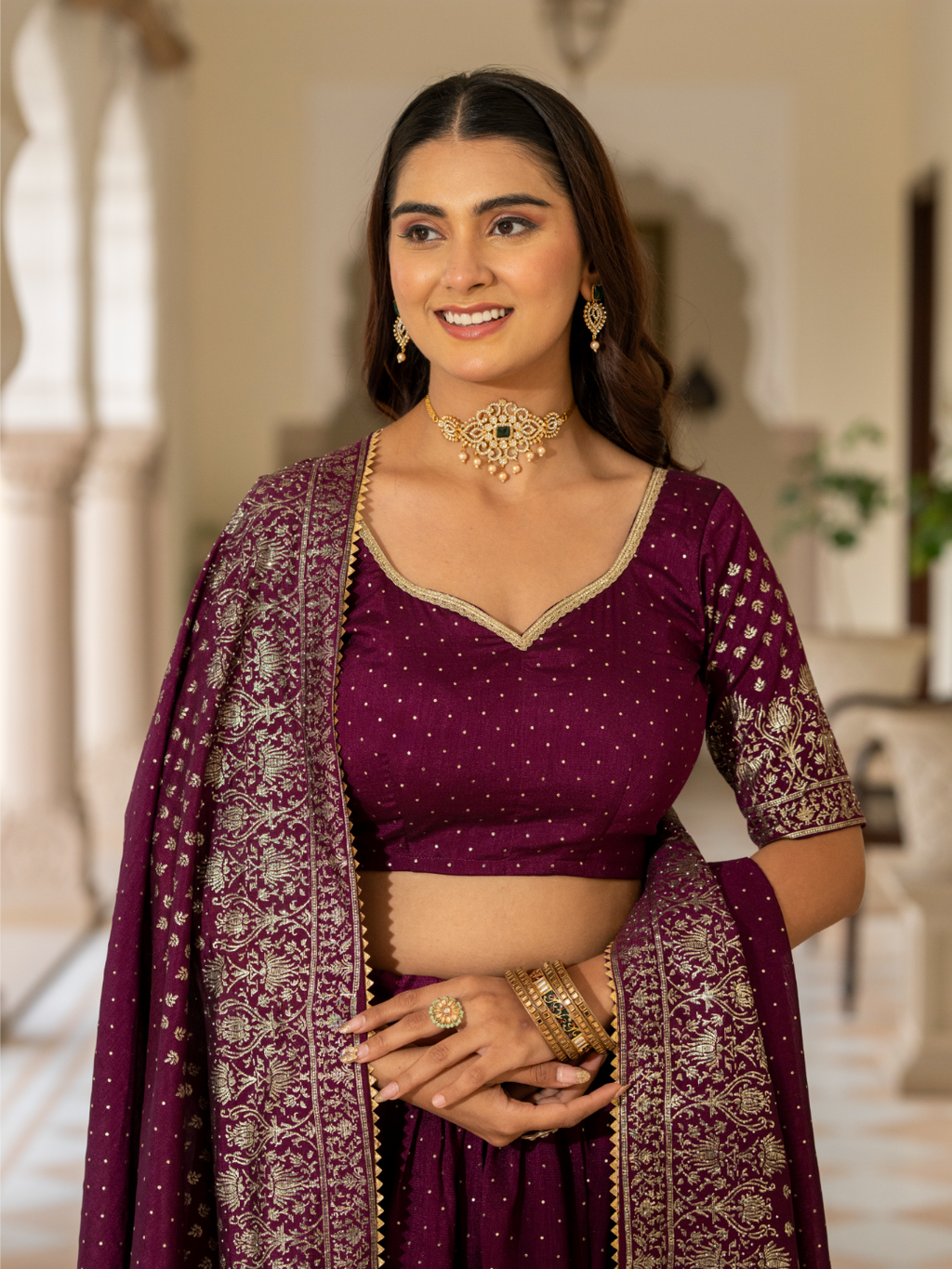 Wine Lehnga Choli set