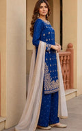 Royal Blue Embroidered Kurta Palazzo Set with Organza Dupatta