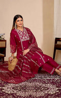Ruby Red Embroidered Straight Kurta Set with Dupatta