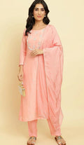 Blush Pink Embroidered Kurta Pant Set with Embellished Dupatta