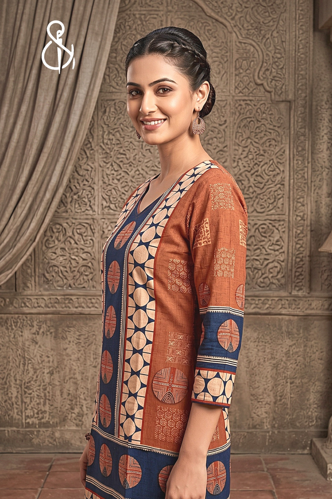 Beige Elegant Floral Printed Kurta Set for Women