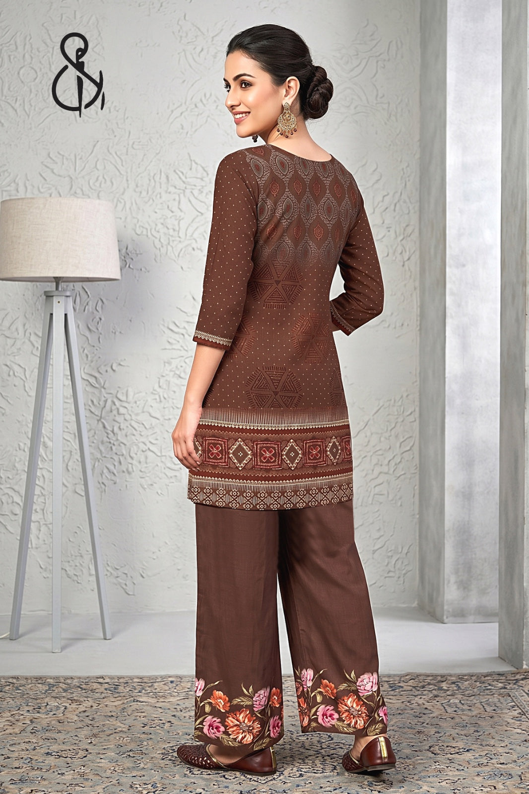 Brown Premium Floral Ethnic Kurta Set for Women