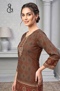 Brown Premium Floral Ethnic Kurta Set for Women