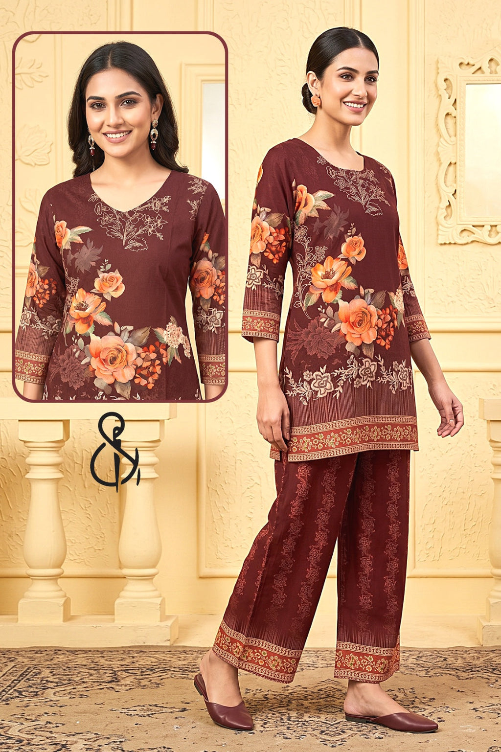 Brownies Red Kurta Set With Floral Print