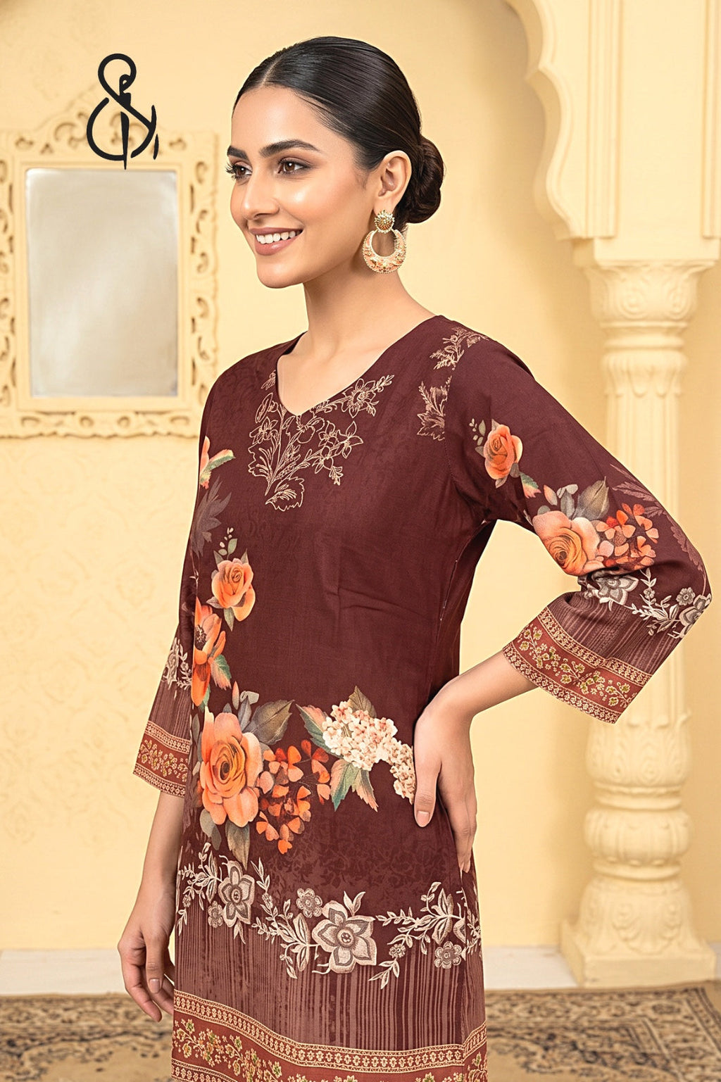 Brownies Red Kurta Set With Floral Print