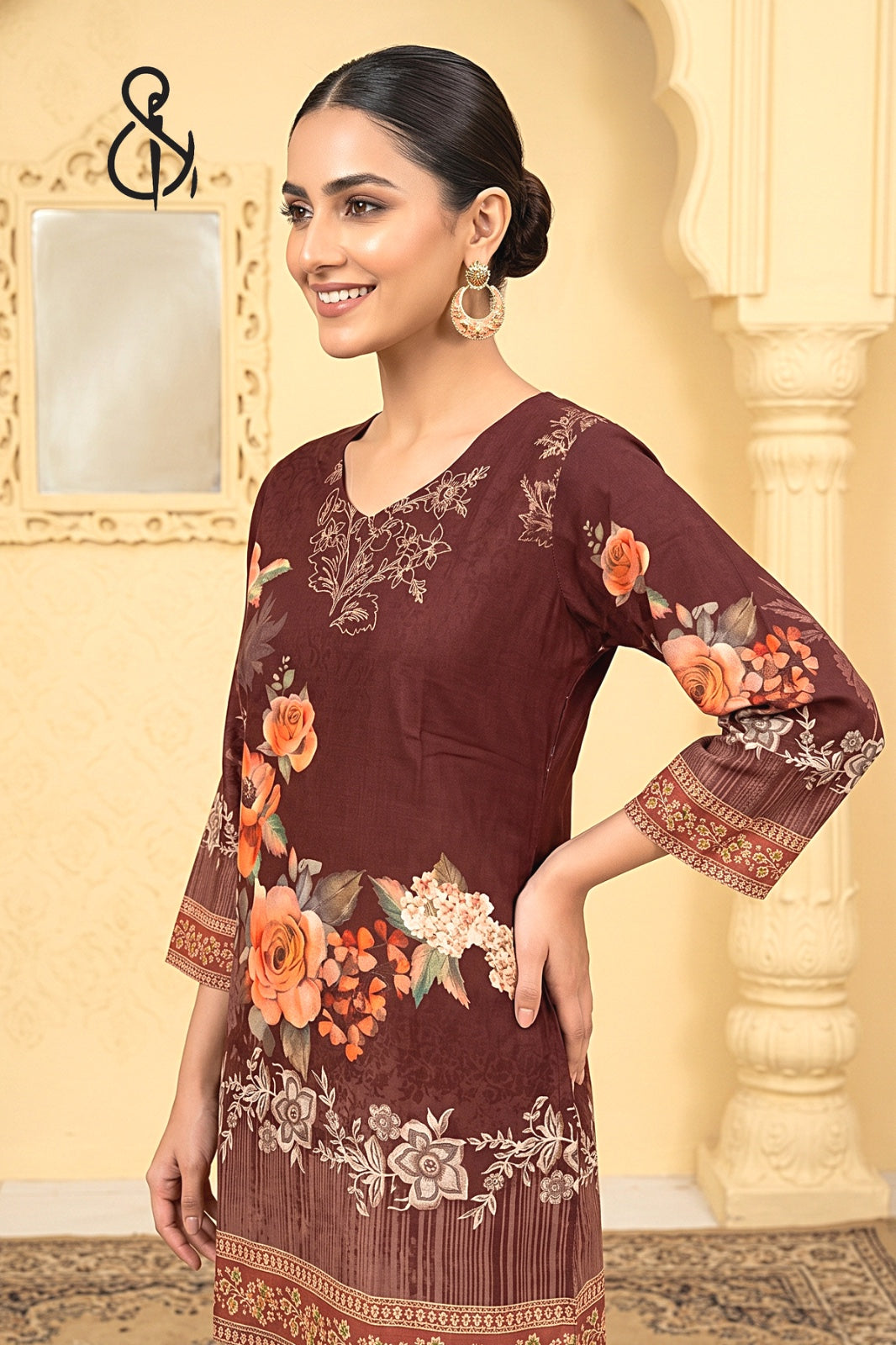 Brownies Red Kurta Set With Floral Print
