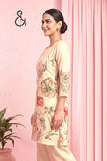Pastel Peach Floral Printed Kurta Set