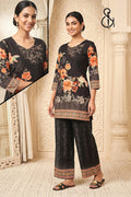 Black Floral Printed Kurta Set for Women with Ethnic Motifs