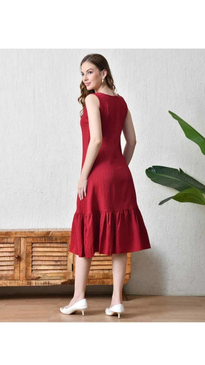 Wine Button-Front Midi Dress