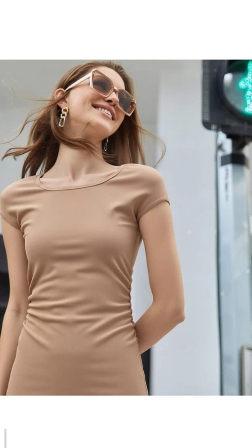 Beige Sleeveless Bodycon Dress