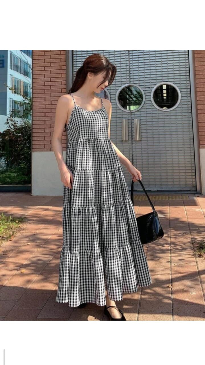 Gingham Tiered Midi Dress
