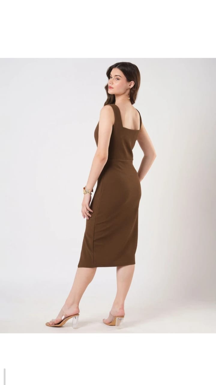 Mocha Square-Neck Bodycon Dress