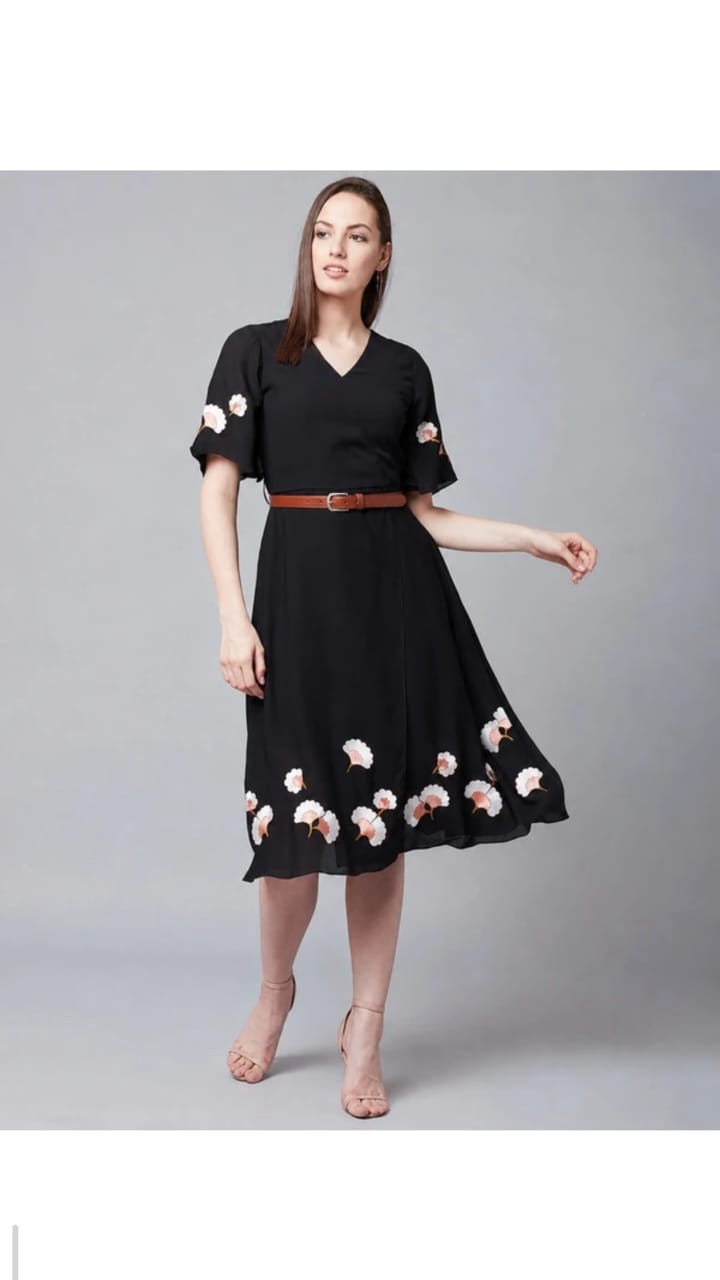 Black Embroidered Shirt Dress