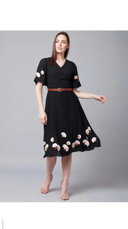 Black Embroidered Shirt Dress